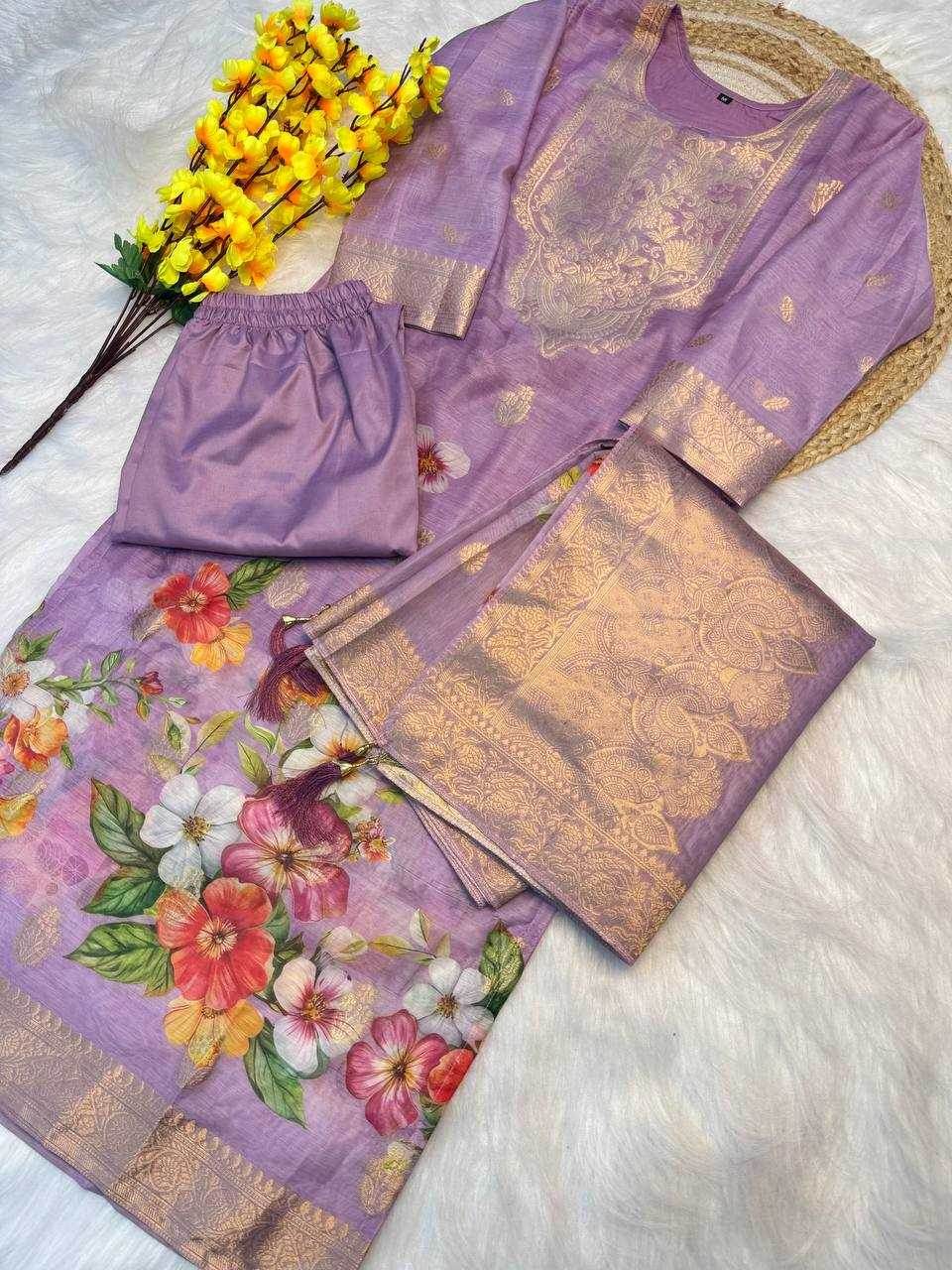Tissue Silk Party Wear Printed Kurtis Kurti Bottom With Dupatta - MYLUXURY LANE ENTERPRISE